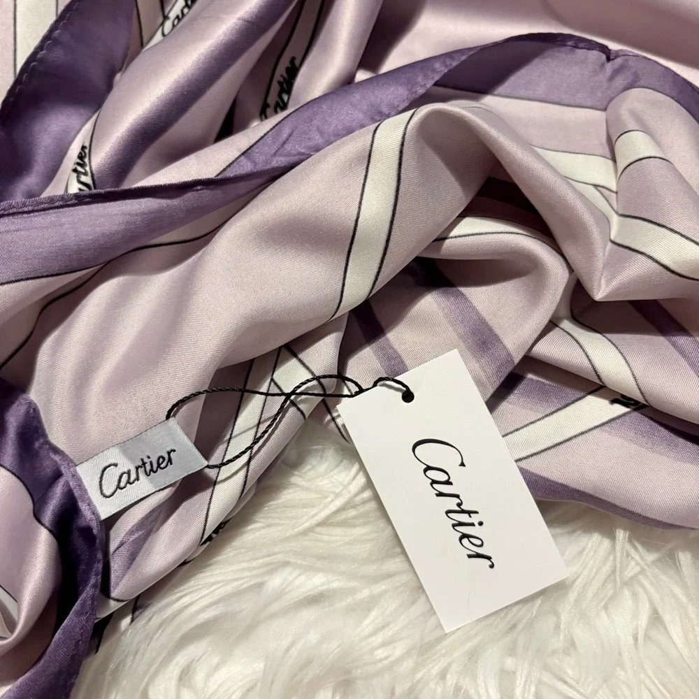 Cartier Silky Scarf 35x35 Purple Monogram Luxury Square Scarf ‼️LASTONE